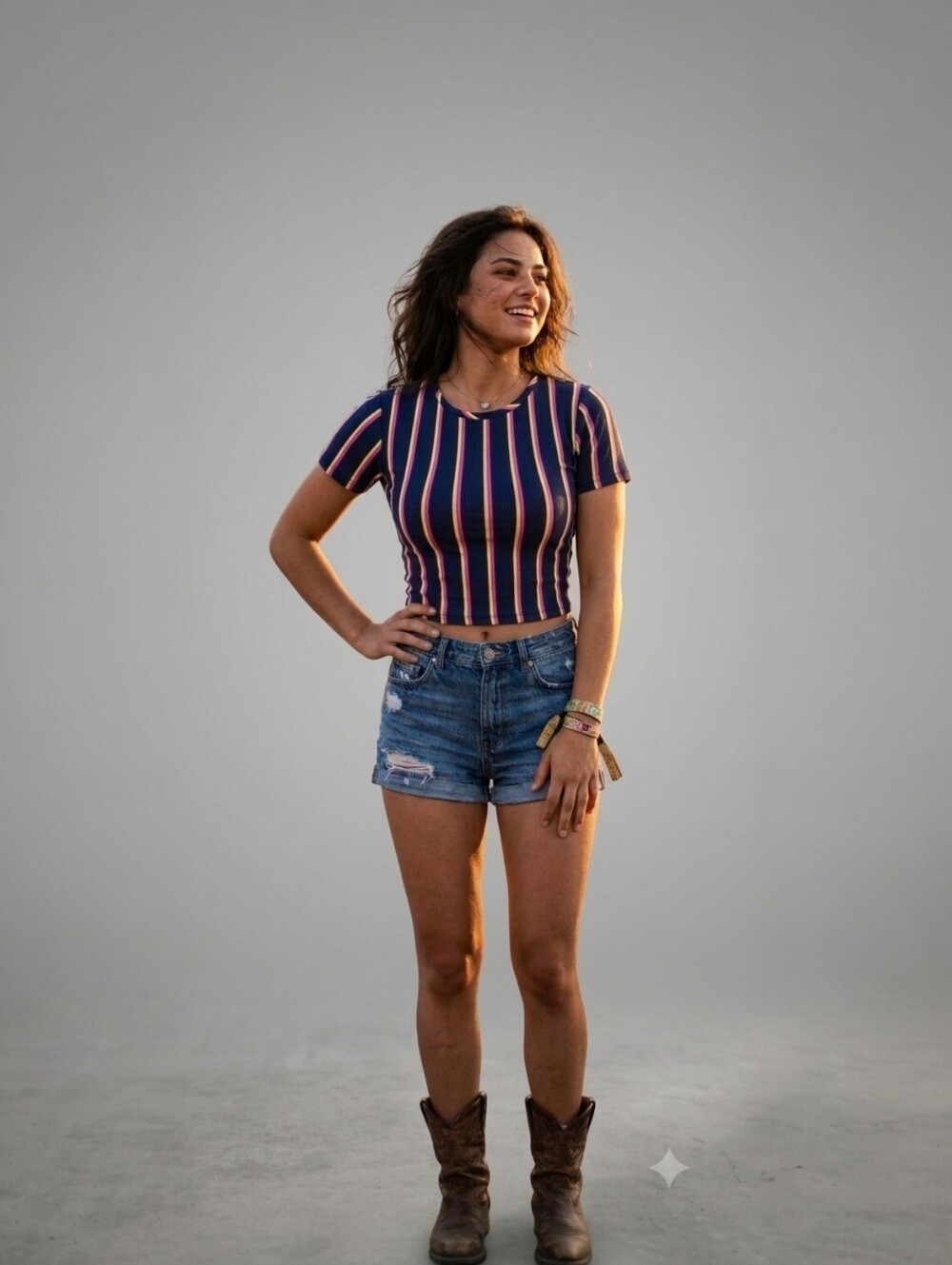 *2/30$* Streetwear Society Navy Crop Top with Neon Pink & Lime Stripes